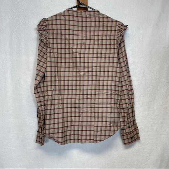 Paige Jenelle Ruffle Shoulders Plaid Long Sleeve Button Down Shirt Size M - Picture 6 of 11